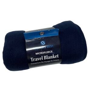 NEW! World's Best Microfleece Travel Blanket Navy Blue